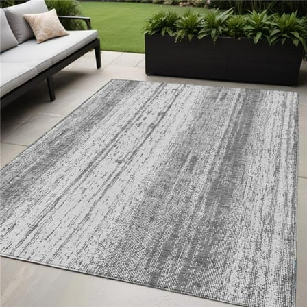 HomeRoots 589873 5 x 8 ft. Striped Washable Indoor & Outdoor Rectangle Area Rug, Gray & Ivory