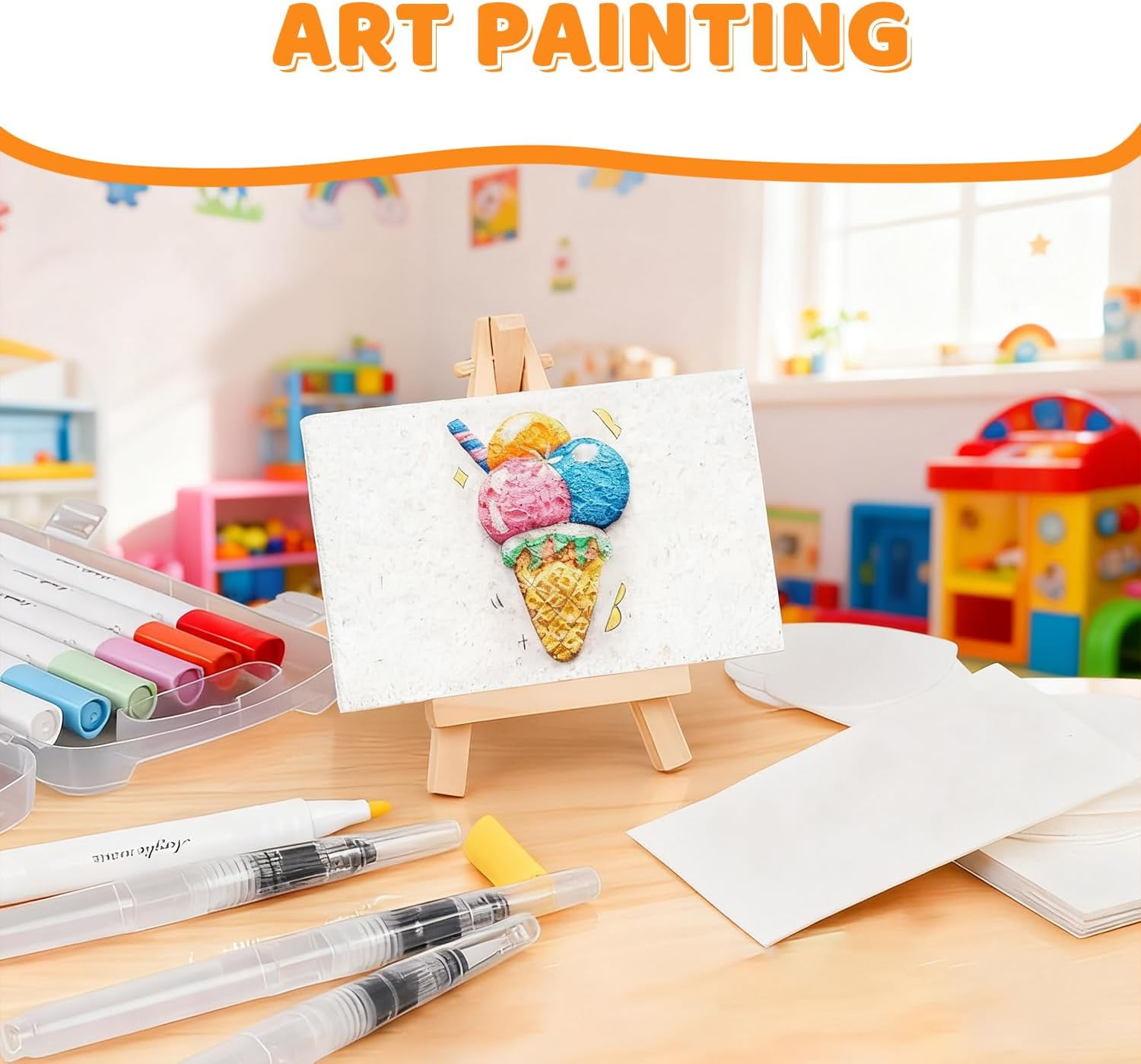 Puffy Art Kit,Magic Puffy Paint Kit,36 Pcs 3D Magic Foam Texture Rectangular Painting Kit with 12 Sheets Foam Paper,12 Colors Brush Markers,3 Water Brushes,for Adults DIY Craft,Gift Idea