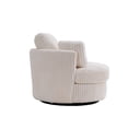 thumbnail image 4 of Oversized 360° Swivel Accent Chair with Detachable Cushions & Pillows, Upholstered Corduroy Armchair with Solid Wood Frame & Iron Legs, Modern Soft Barrel Chair for Living Room Bedroom, White, 4 of 8