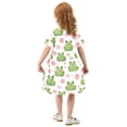 thumbnail image 4 of Frog Pink Flower Pattern Girls Short Sleeve Dress A Line Sun Protection Breathable Comfort Sundress 7-8T, 4 of 8