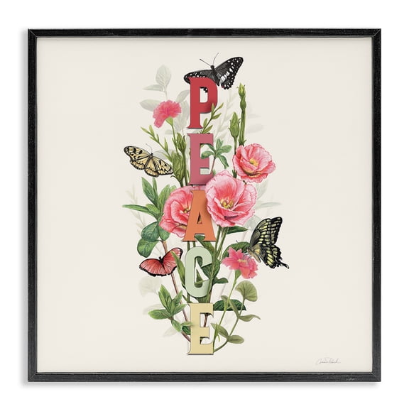 Stupell Industries Shabby Chic Peace with Butterflies Black Framed Giclee Art, 12 x 12, by Connie Resch