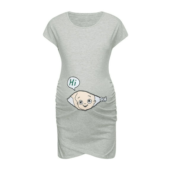 Zwiiyzr Maternity Dress Sleeveless for Women Bodycon Tshirt Dress Say Hi Round Neck Pregnancy Dress Letter Print Dress Nusring Maternity Clothes Gray