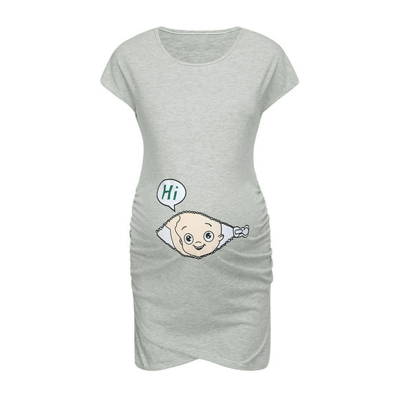 Zwiiyzr Maternity Dress Sleeveless for Women Bodycon Tshirt Dress Say Hi Round Neck Pregnancy Dress Letter Print Dress Nusring Maternity Clothes Gray