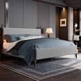 thumbnail image 1 of King Size Bed Frame - with Vertical Stripes headboard, Corduroy upholstered Bed upholstered Bed Frame with Vintage Metal Legs, no Box Spring Needed, Easy Assembly, Grey, 1 of 7