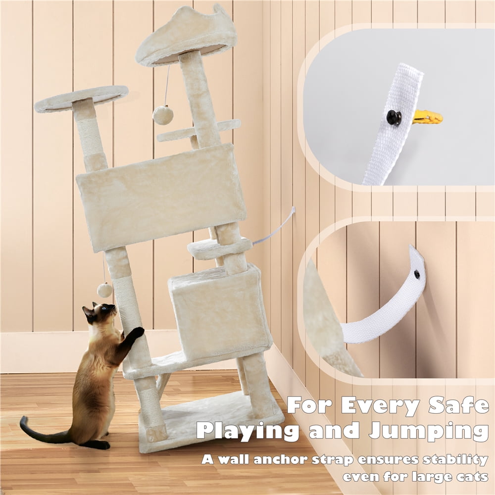 Yaheetech 53.9''H Cat Tree Condo with Scratching Post Tower, Beige