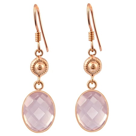 Rose Quartz Cuff - 7.82 Carat Oval Cut Pink Rose Quartz 925 Sterling Silver Dangle Earrings