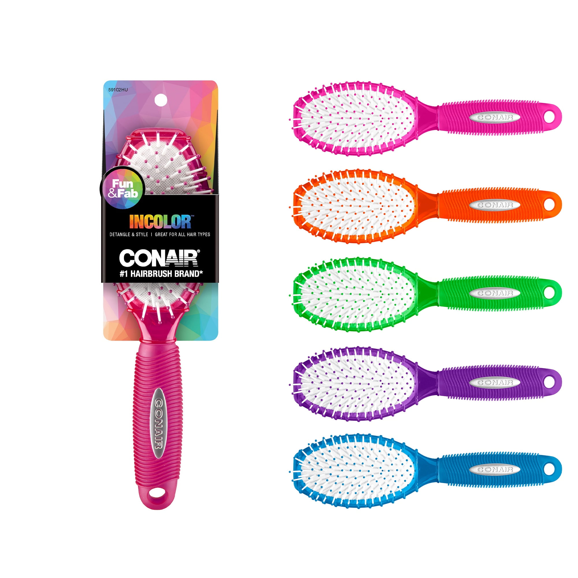 Conair In Color Nylon Bristle Cushion Hairbrush, Perfect for All Hair Types (Colors Vary), 1ct
