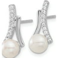 thumbnail image 2 of Sterling Silver Rhodium-Plated Cz/Button 6Mm Fwc Pearl Post Earrings (Width 7.9) (Length 17.5) - Jbsp, 2 of 5