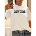 thumbnail image 1 of Camiseta vintage con estampado de vaquera para mujer, 100 % algodón, cuello redondo, tejido de punto con estampado geométrico, ropa informal de verano, cuello redondo, ropa deportiva informal., 1 of 6