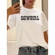 thumbnail image 1 of Camiseta vintage con estampado de vaquera para mujer, 100 % algodón, cuello redondo, tejido de punto con estampado geométrico, ropa informal de verano, cuello redondo, ropa deportiva informal., 1 of 6