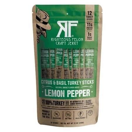 Righteous Felon Lemon Pepper Basil Turkey Stick 1 Ounce (Pack of 12)