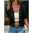 thumbnail image 4 of Women'S Comfy Knit Sweater Cardigan Casual Hollow-Out Short Sleeve Cardigan for Wear Black XL, 4 of 7