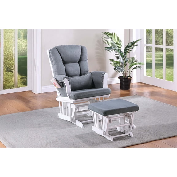 Miekor Furniture Luxurious Upholstered Glider Chair w Ottoman Dark Gray Microfiber Gliding Motion Chair Plush Cushion Seat Wooden Base MK5822