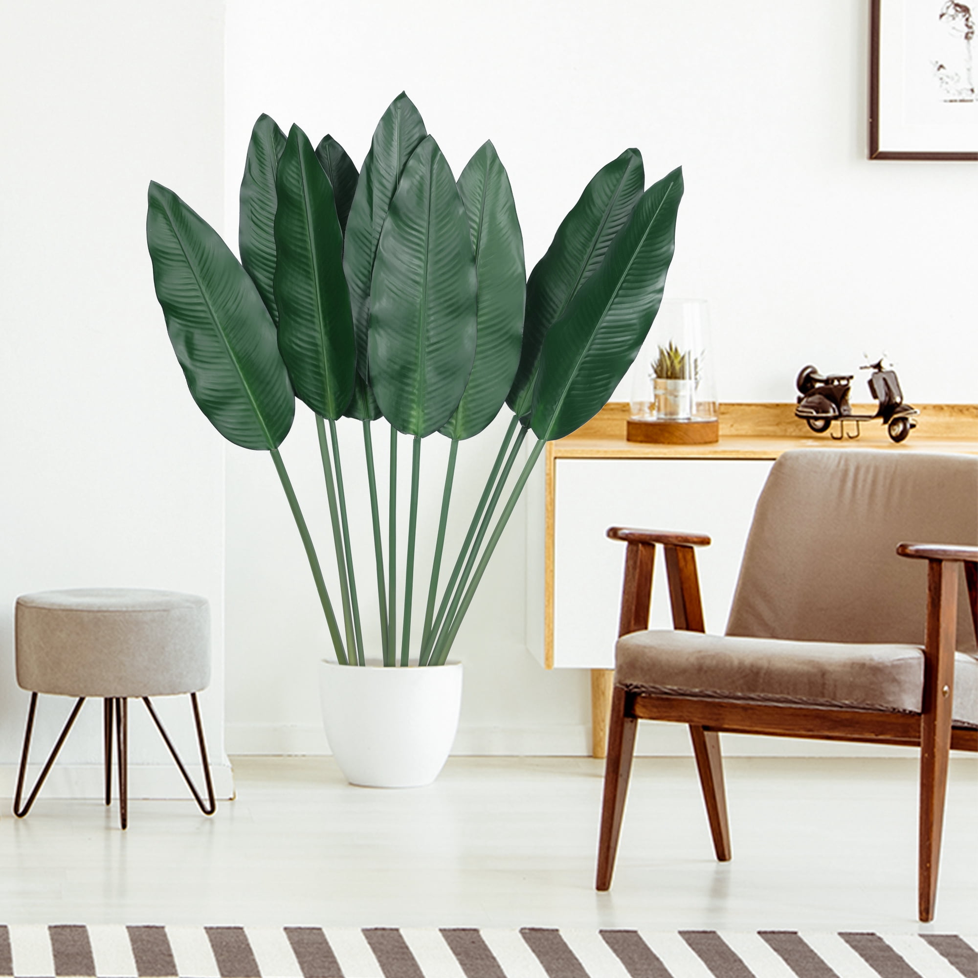 Unique Bargains 10 Pack Artificial Leaves Plants Fake Stem Leaf Branches Green Banana Leaves 42"