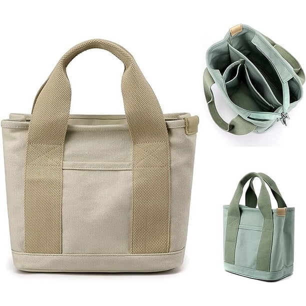 Zhuge Bolso de mano de lona de gran capacidad con múltiples bolsillos, bolso cruzado para mujer, bolso cruzado japonés hecho a mano, color caqui