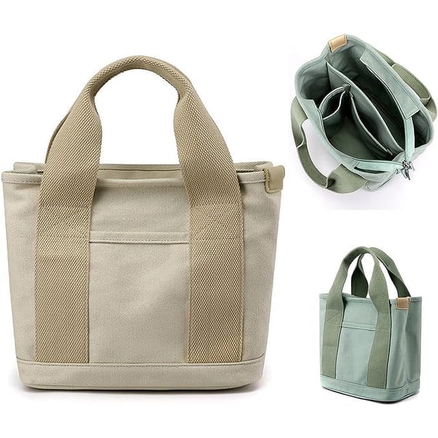 Nvzi Bolso de mano de lona de gran capacidad con múltiples bolsillos, bolso cruzado, bolso cruzado hecho a mano, color caqui