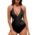 thumbnail image 2 of HUPOM Two Piece Swimsuit For Women Mid Waist Sheath One-Piece High Cut Holiday Underwire Swimwear Clearance Black size 4, 2 of 9