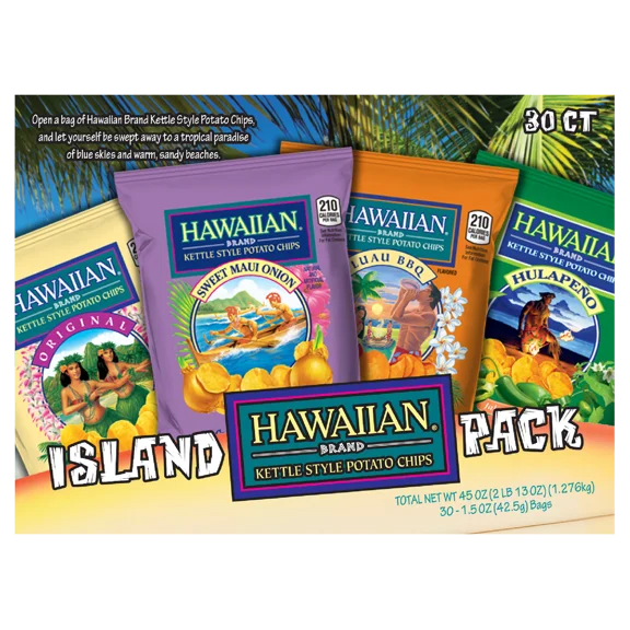 Hawaiian Brand Kettle Style Potato Chips, Island Variety Pack, 1.5 oz, 30 ct
