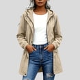 thumbnail image 2 of Women's Lightweight Hooded Raincoat Solid Color Mid Length Hooded Drawstring Waterproof Jacket With Snap Button And Zip Closure Elastic Cuffs And Back Cord Casual Outdoor Windbreaker, 2 of 9