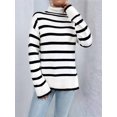 thumbnail image 3 of Women'S Casual Autumn Winter Long Sleeve Color Block Striped Knit Pullover Cozy Sweater White  XL, 3 of 8