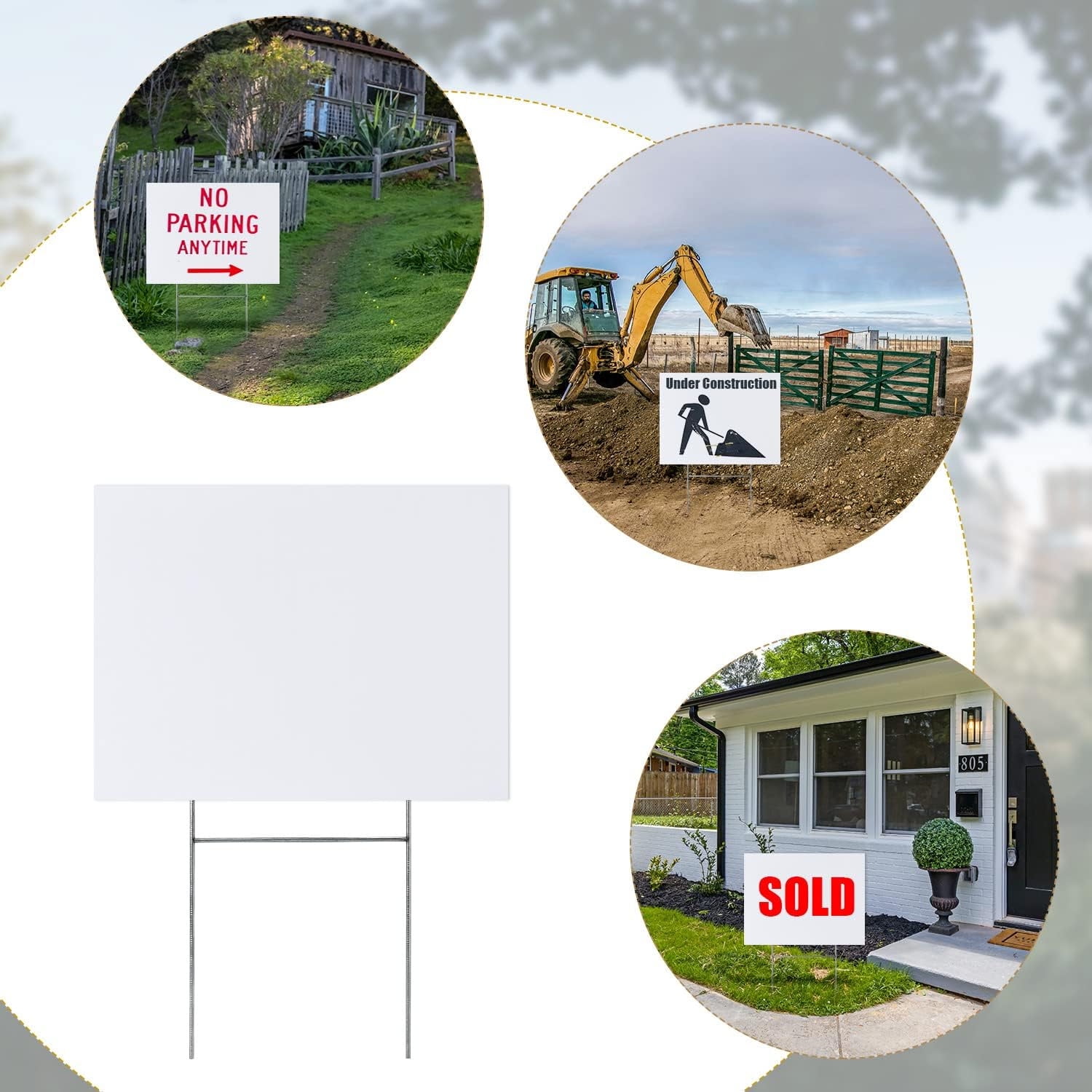 Blank Yard Lawn Signs,Happon 4 Pack 18 x 12 Inches White Plastic Lawn Signs with Stakes & Pens,Garden Yard Signs for Party Yard Decorations,Garage Sale, Guidepost, Open House