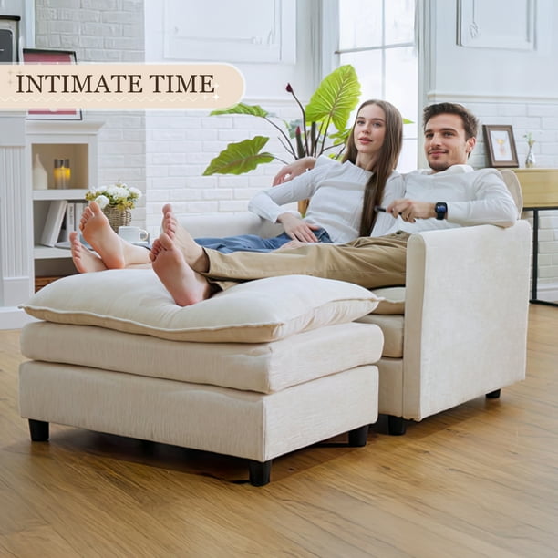 Muumblus Oversized Lounge Chair with Ottoman, Plush Cloud Accent Armchair for Living Room, Beige Chenille Muumblus Oversized Lounge Chair with Ottoman, Plush Cloud Accent Armchair for Living Room, Beige Chenille - Image 7