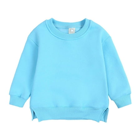 

YYDGH Reduced Toddler Baby Boy Girl Side Slit Fleece Pullover Sweatshirt Solid Color Crewneck Blouse Shirt Tops Warm Fall Winter Clothes(Blue 4-5 Years)