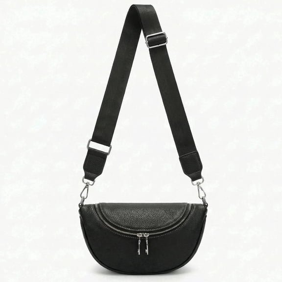 Bum Bag for Women Travel Purse Crossbody Bags Travel Purse with Adjustable Strap, PU Leather Crescent Bag Shoulder Handbag Sling Chest Bag Fanny Pack for Ladies(Black)