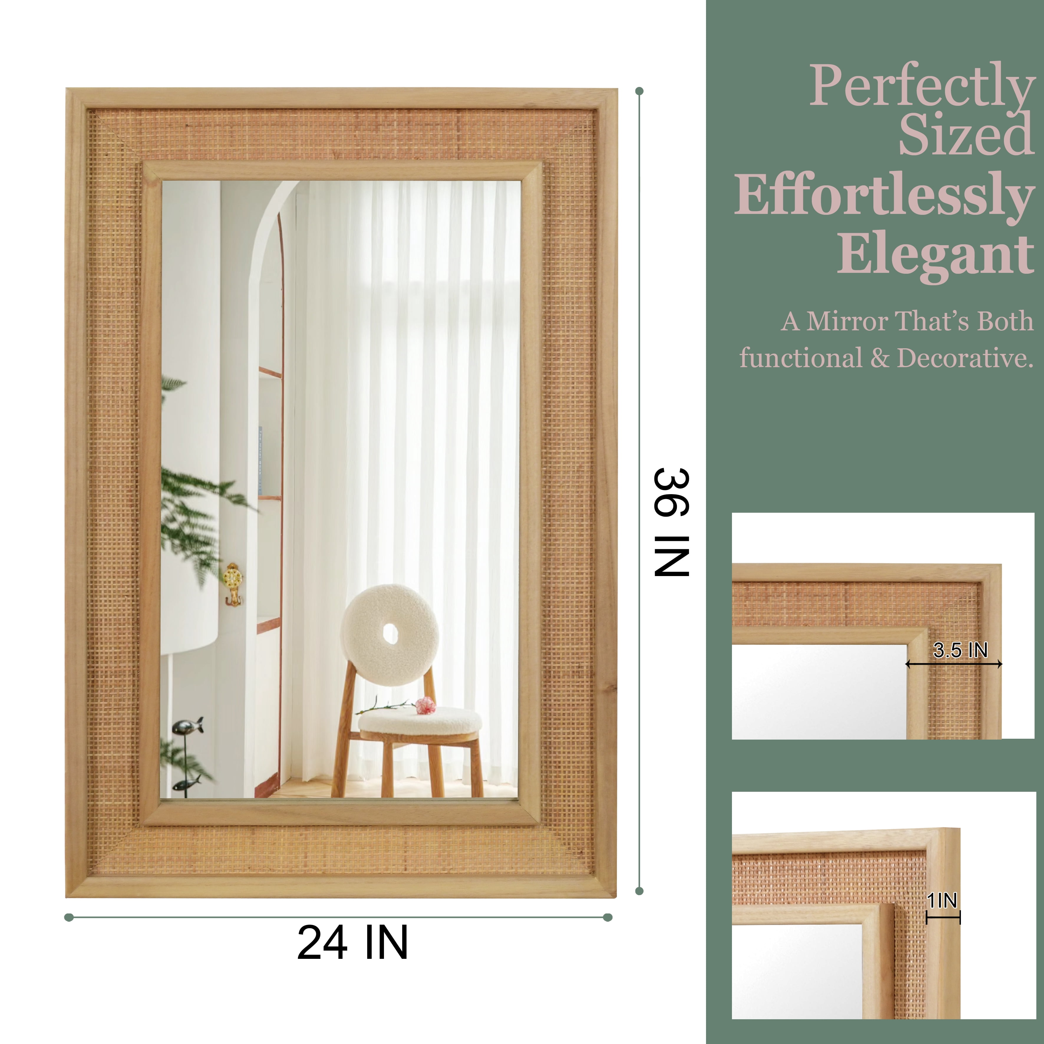 Leumius 36"x 24"Rectangular Bathroom Mirror Wall Mirror Wooden Frame Decorative Mirror for Farmhouse,Bathroom,Home Decor,Natural