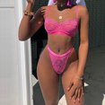 thumbnail image 2 of Encaje sexy conjunto de ropa interior sujetador ropa interior regalo para mujer, rosa fluorescente, S 2 piezas seitruly XX000054-04, 2 of 7