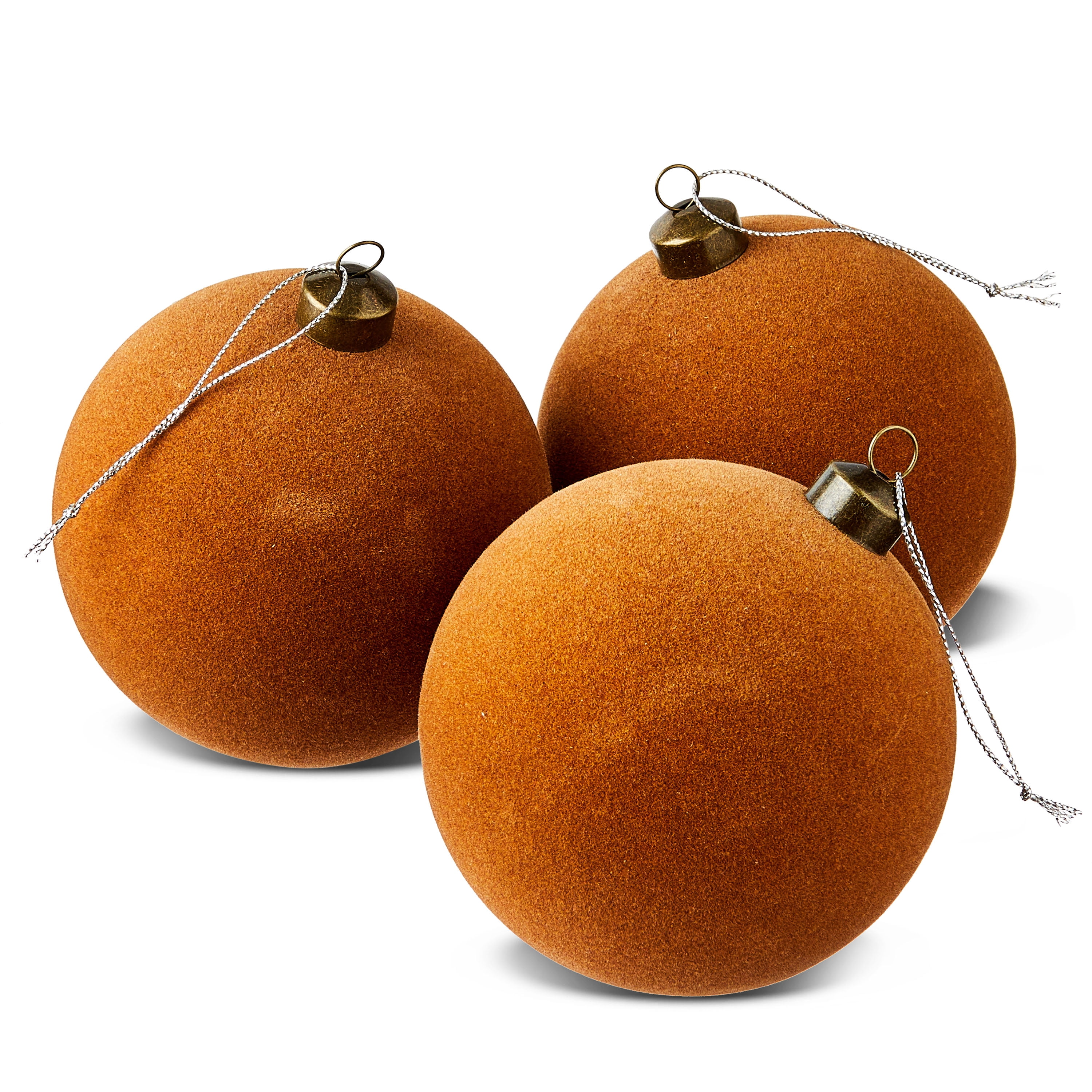4 Count Brown Velvet-Feel Ball Christmas Ornaments, 4.5", by Holiday Time