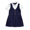 thumbnail image 5 of YAYUBA Girls 2 in 1 School Uniform Dress Short Sleeve Pleated Jumper Button Down Shirts Dresses 7-8 Years Navy, 5 of 7