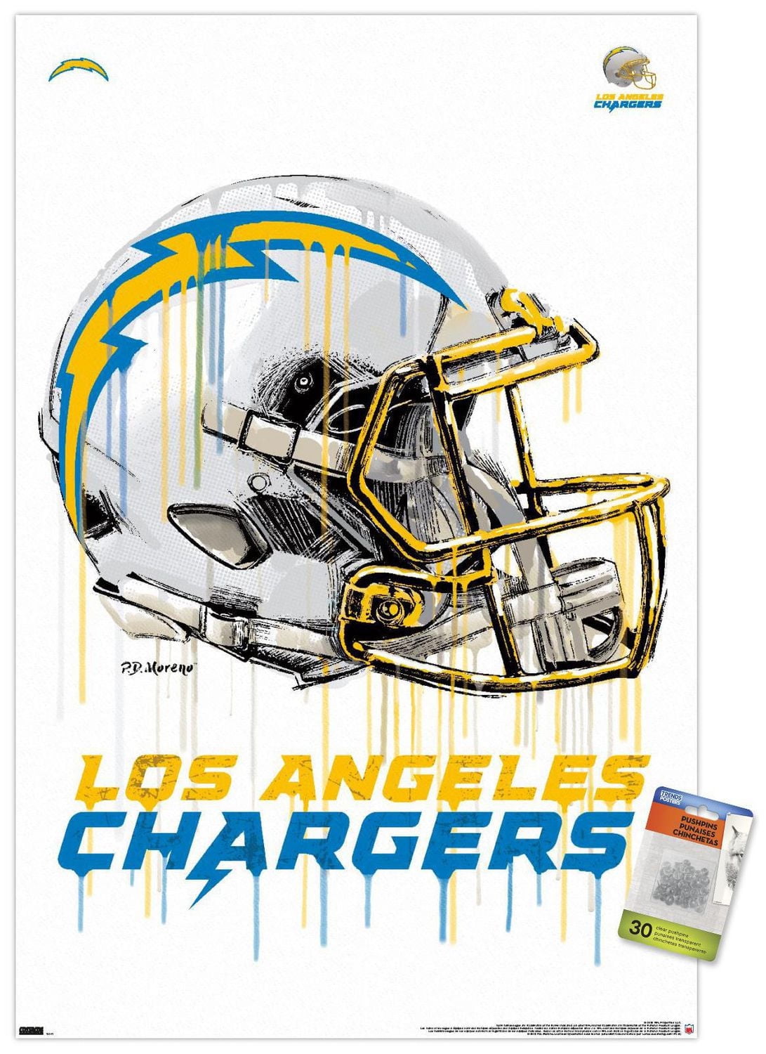 NFL Los Angeles Chargers - Drip Helmet 20 Wall Poster, 14.725" x 22.375" Framed