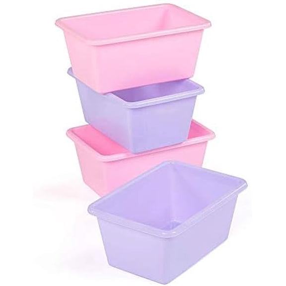Toy Storage Bins for Kids, Set of 4, Pink/Purple, Small - Sturdy, Colorful Plastic Storage Bins for Classroom, Playroom, Nursery and More - Premium Toddlers Toy Organizer