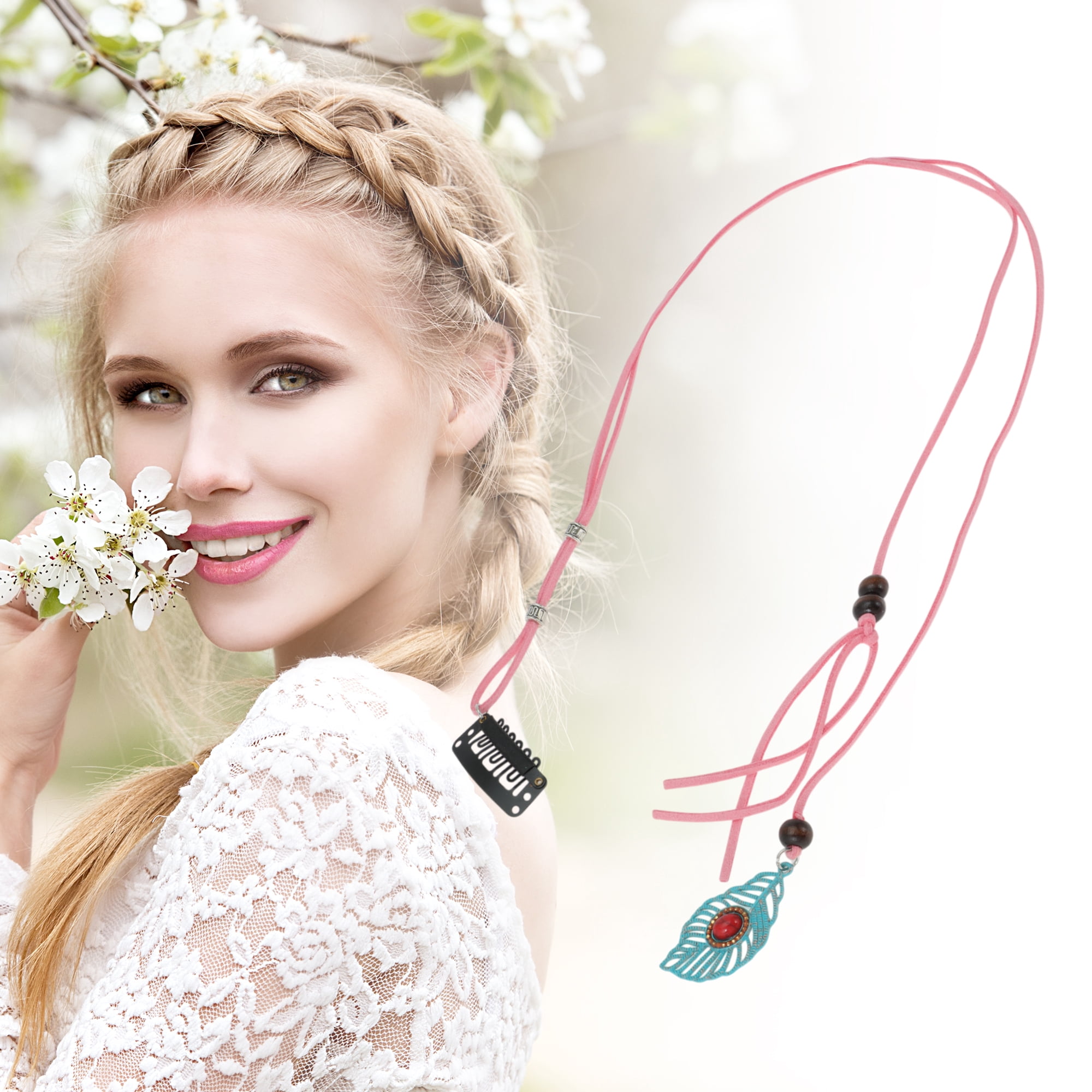Unique Bargains Elegant Leaf Braided Hair Chain 1Pc Stylish Accessory Pink 19.69"