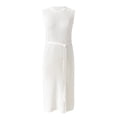 thumbnail image 4 of Sngxgn Women's Summer Bodycon Casual Midi Sleeveless Hollow Out Knit Side Slit Striped Long Tank Dress(White,L), 4 of 6