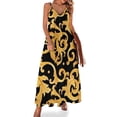 thumbnail image 1 of Vestido largo elegante con hojas barrocas y estampado floral dorado, escote en V, estilo bohemio, para playa, con tirantes, estético, de gran tamaño, 1 of 7