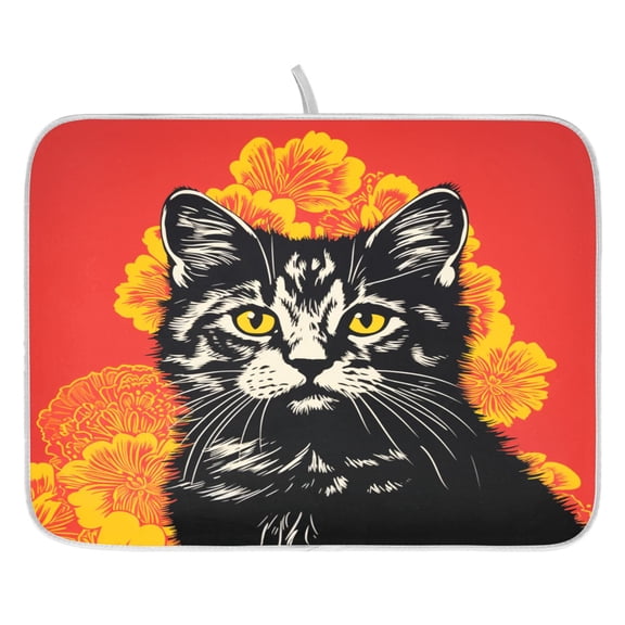 Ryvnso Cool Cat Dish Drying Mat for Kitchen Countertop 16x18 Small Dish Pad Drainer Rack Dish Sink Mats