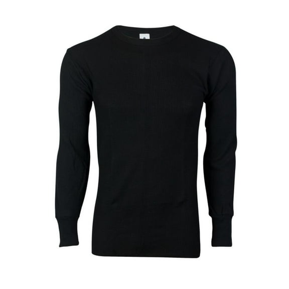 Heavyweight Cotton Knit Thermal Long Underwear Shirt, Black