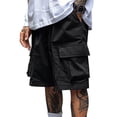 thumbnail image 2 of LEKWK Bermuda Shorts for Men Drawstring Lightweight Elastic Waist Cargo Shorts with Pockets Mid Rise Loose Fit Hiking Shorts Casual Lounge Beach Vacation Everyday Wear Black XXXL, 2 of 9