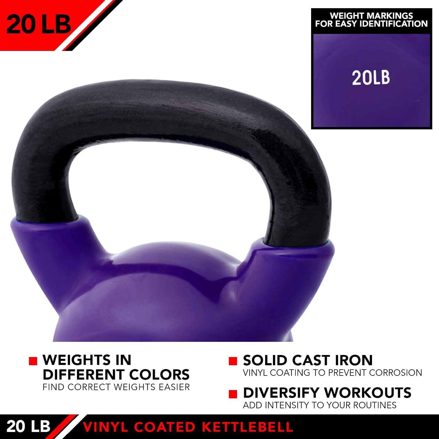 JFIT Kettlebell Weights Vinyl Coated Iron, 20 LB