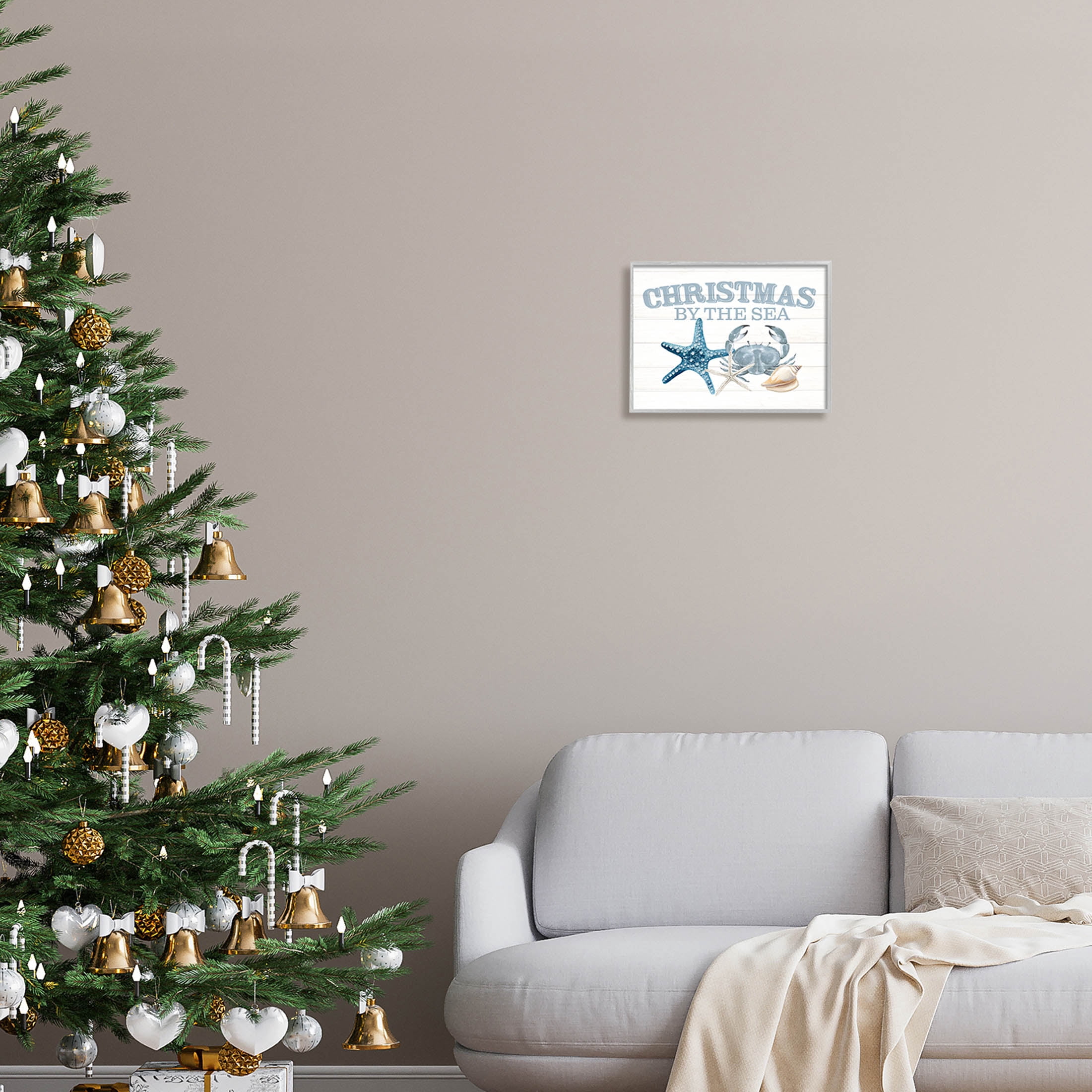 Stupell Industries Christmas By The Sea Nautical Graphic Art Gray Framed Art Print Wall Art, Design by Kim Allen