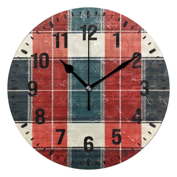 Yayeee 10" Wall Clock Battery Operated Quartz Round Silent Non-Ticking Home Decor, Vibrant Red Tartan Pattern