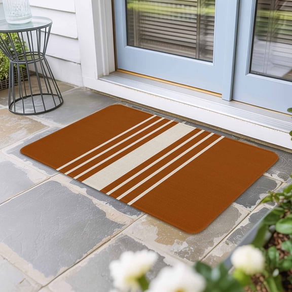 Burnt Orange Beige Striped Door Mat Indoor Outdoor,Modern Farmhouse Retro Lines Non Slip Welcome Mat with Rubber Backing,Absorbent Fabric Front Door Mats Entryway Rug for Home Patio Entrance 24"x36"