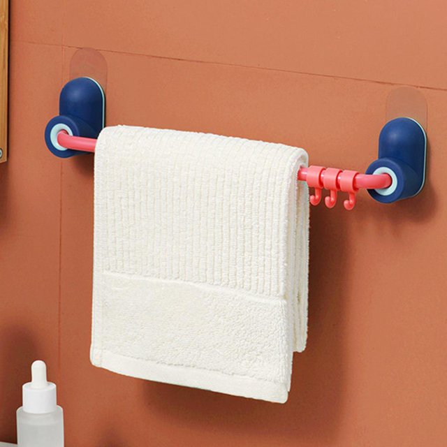 Toallero adhesivo en , estante de barra inconfundible sin perforaciones de 12,2 pulgadas, a prueba de herrumbre con toallero de gancho azul Macarena estante de pared de baño