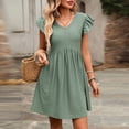 thumbnail image 6 of Dvprdro V Neck Short Flared Sleeve Ruffle Hem Loose A Line Mini Dress for Women Summer Beach Casual Solid, 6 of 7