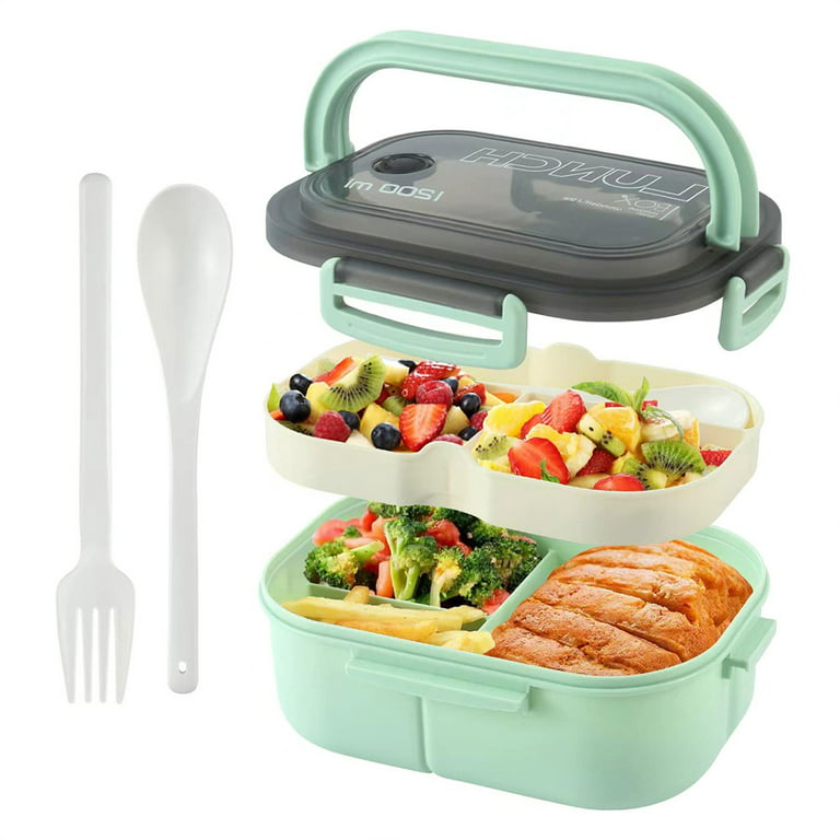 Lunch Box For Adults, 1200ml Kids Bento Box With 3 Compartments, Leakproof Bento  Lunch Box With Utensils, Green