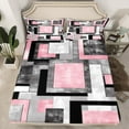 thumbnail image 2 of Manfei Pink Square Twin Sheet Sets for Adult, Abstract Ombre Twin Fitted Sheet, Modern Fashion Style Flat Sheet, Ultra Soft Home Decor, 3pcs, 2 of 7