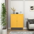thumbnail image 2 of Lockable Double Door Accent Cabinet, Semi-circular Metal Door Locker, Adjustable Shelves, Multi-Function Storage Cabinet for Home, Office, Laundry Room Yellow 36"H X 31.5"W X 13.8"D, 2 of 6