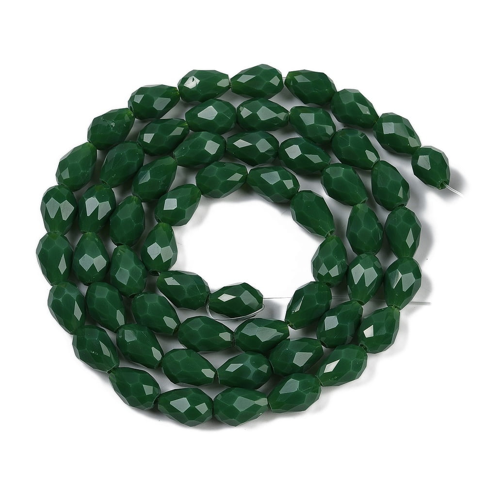 Opaque Solid Color Beads Strands Faceted Teardrop Dark Green 15x10mm Hole: 1.6mm 46~48pcs/strand 27.95 inch(71cm)